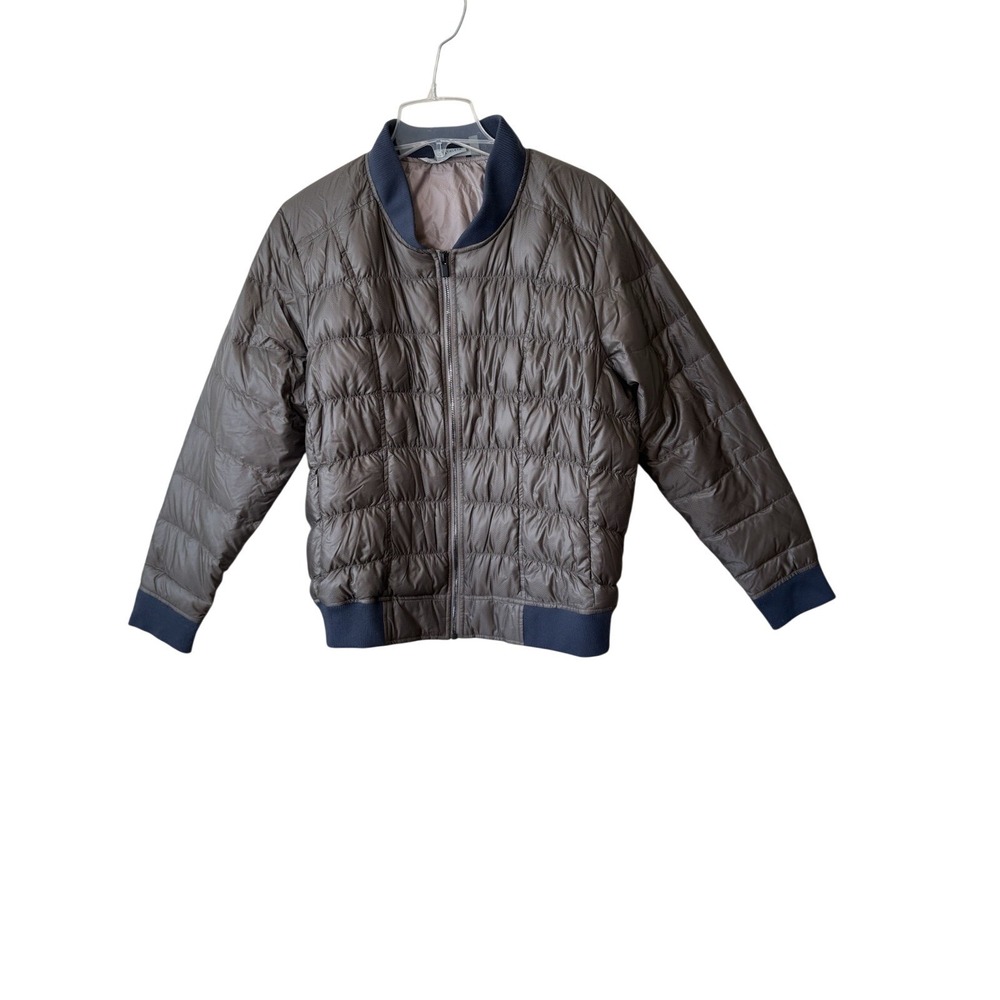 Athleta Goose Down Quilted Bomber Jacket XL Gray Lightweight Puffer Coat Travel‎